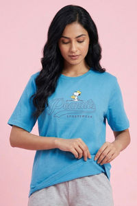 Zivame Peanuts Knit Cotton Loungewear Top - Bachelor Button — thumbnail 4